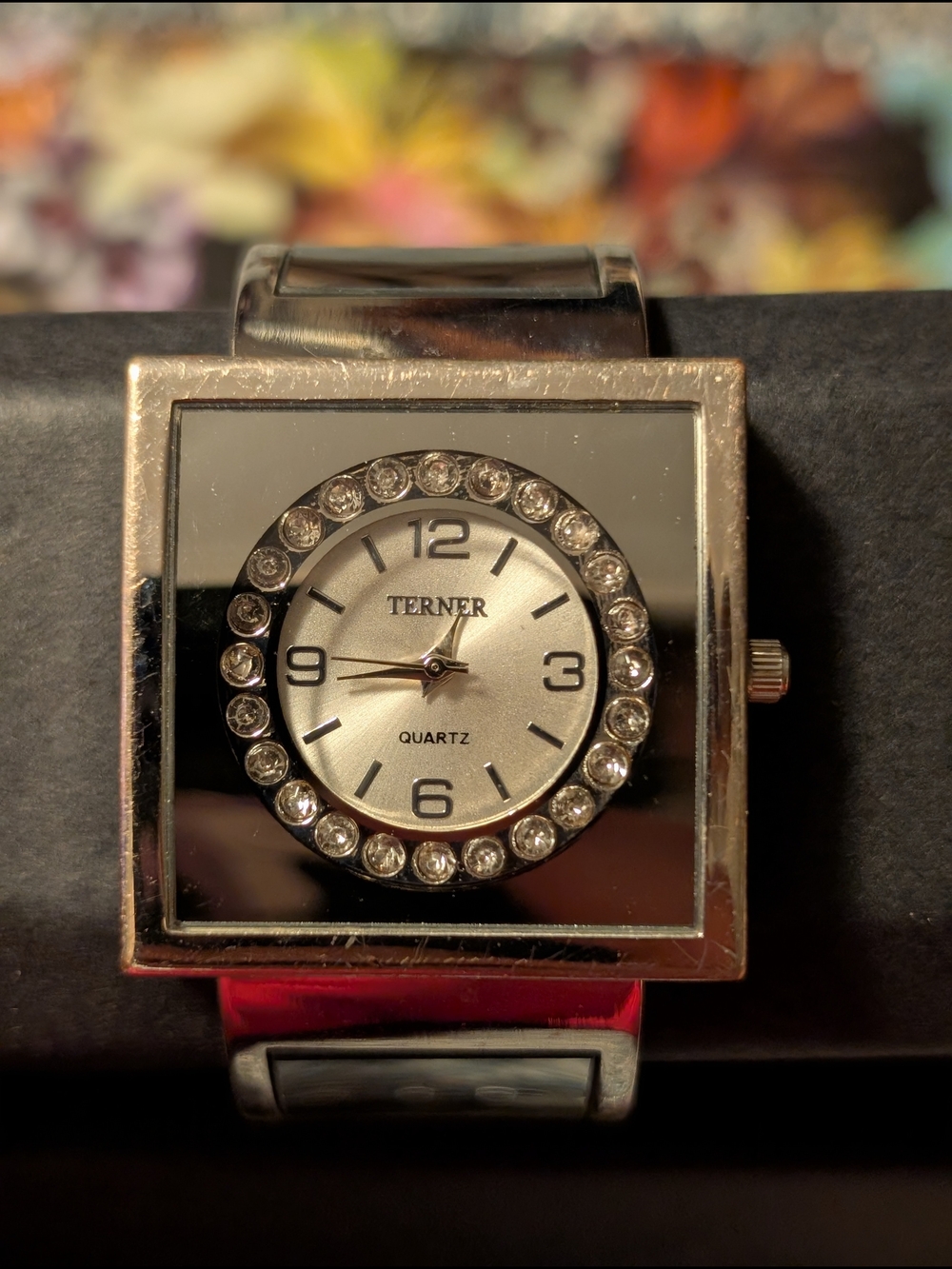 Terner Silver Crystal Accent Square Face Watch